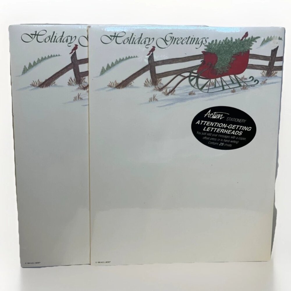 50 Christmas Stationery Pages 2 Packs of 25 by Action Sleigh Snowy Scene NOS